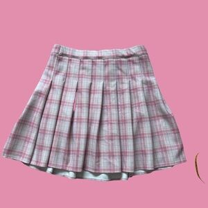 Pleated Skirt | Size M/L | Pink and Plaid | Elastic Waistband